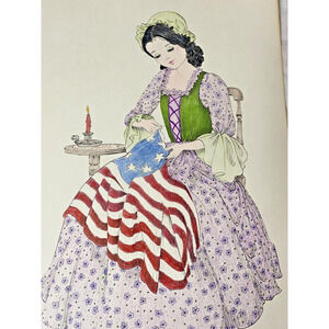 Ellen Nelson Colored Page Art Print Betsy Ross 17.5"x12" Vintage American Flag